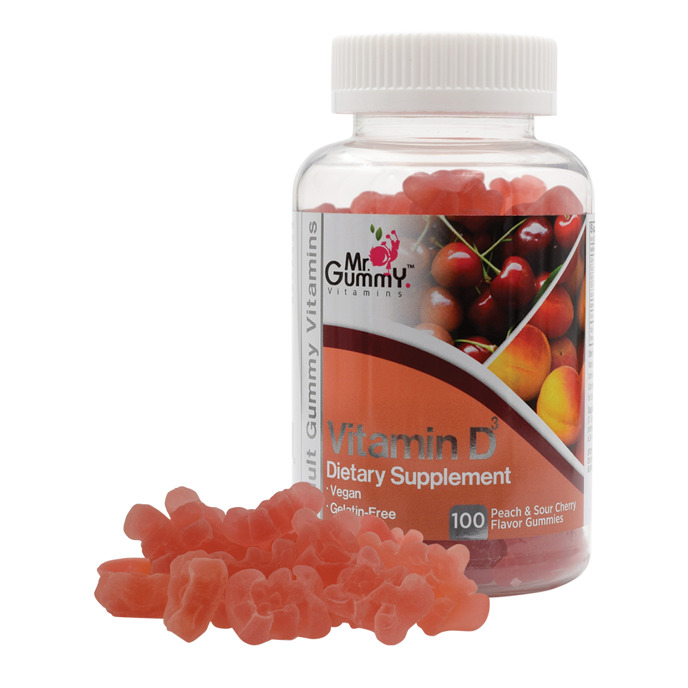 Mr. Gummy Vitamin D3 – 60 Peach & Sour Cherry Gummies - Nuno Pharma